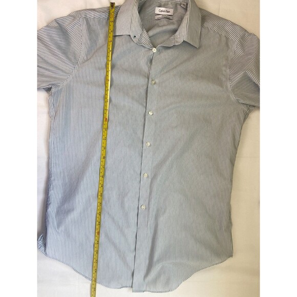 Calvin Klein Mens Button-Down Dress Shirt 16 34/35 Stripe Blue Slim Fit Non-Iron - Picture 8 of 10